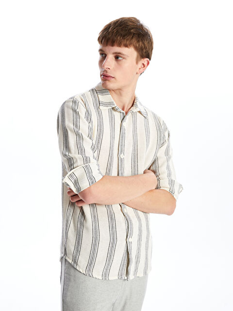 XSIDE Regular Fit Uzun Kollu Çizgili Erkek Gömlek - W4K268Z8-LGS