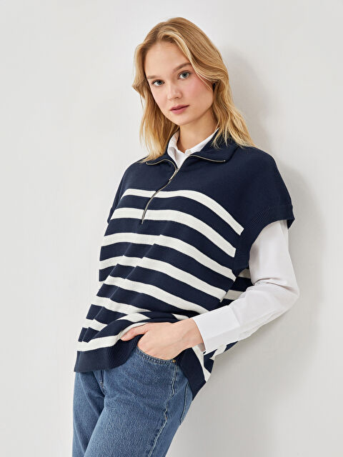 LCW Vision Funnel Neck Striped Women's Knitwear Sweater Vest - W4K294Z8-ML6