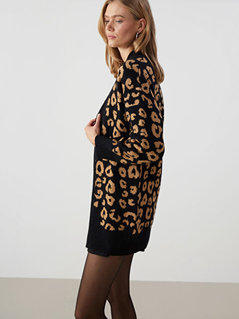 LCW Vision Shawl Collar Leopard Print Women's Knitwear Cardigan - W4K353Z8-MJE