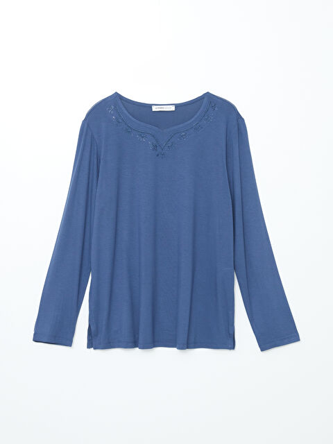 LCW Grace Bisiklet Yaka Parlak Taşlı Kadın Bluz - W4K375Z8-R41