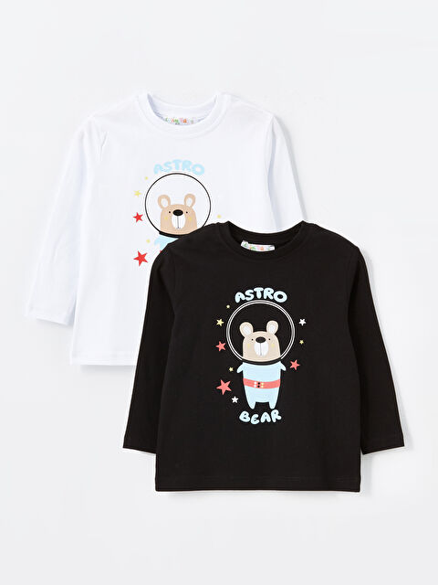 Calimera Kids Bisiklet Yaka Baskılı Erkek Bebek Tişört 2'li - W4K477Z1-764