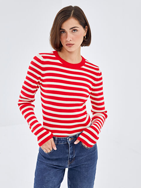 BLAİS Bisiklet Yaka Çizgili Kadın Triko Kazak - W4K525Z8-LJE