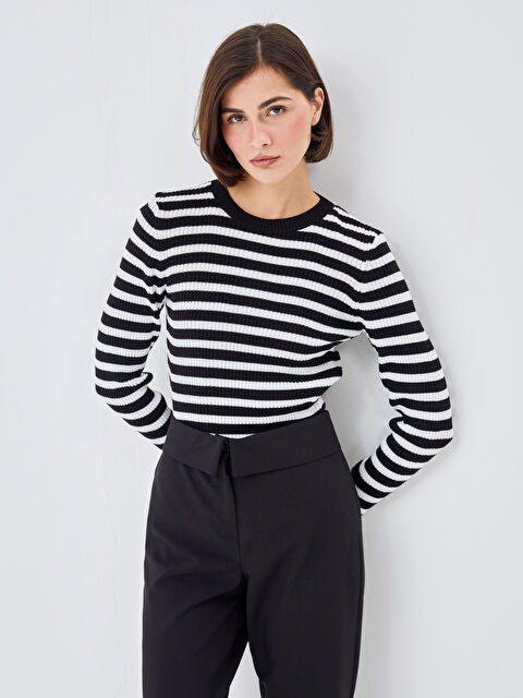 BLAİS Bisiklet Yaka Çizgili Kadın Triko Kazak - W4K525Z8-LJX