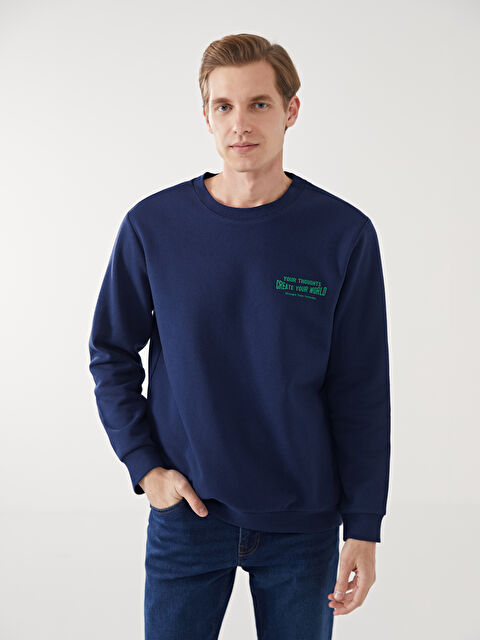 LCW ECO Bisiklet Yaka Baskılı Erkek Kalın Sweatshirt - W4K661Z8-CRP