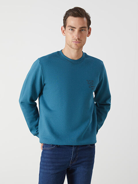 LCW ECO Bisiklet Yaka Uzun Kollu Baskılı Erkek Sweatshirt - W4K665Z8-DBZ