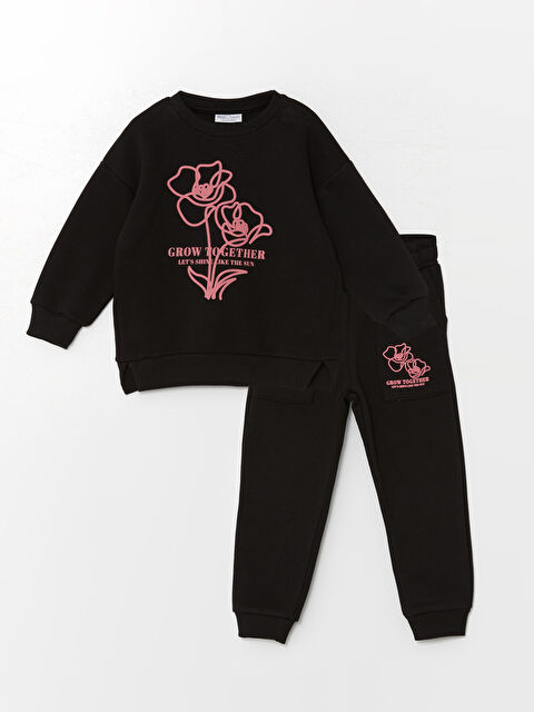 Mışıl Kids Bisiklet Yaka Uzun Kollu Baskılı Kız Bebek Sweatshirt ve Eşofman Alt 2'li Takım - W4K814Z1-HEG