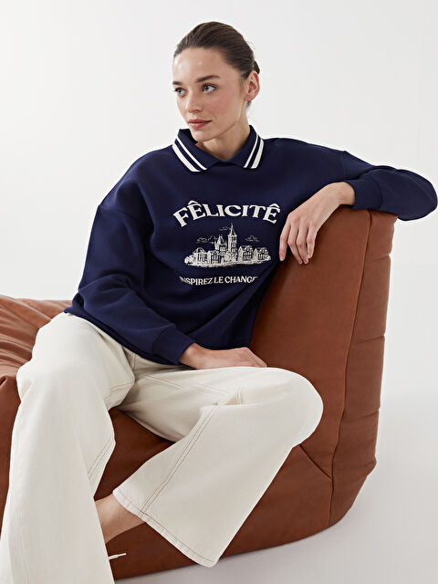 LCW Modest Polo Yaka Baskılı Kadın Sweatshirt Tunik - W4K890Z8-HFH