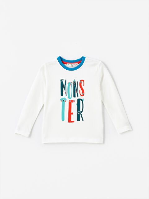 Calimera Kids Bisiklet Yaka Baskılı Uzun Kollu Erkek Bebek Tişört - W4K940Z1-FEV