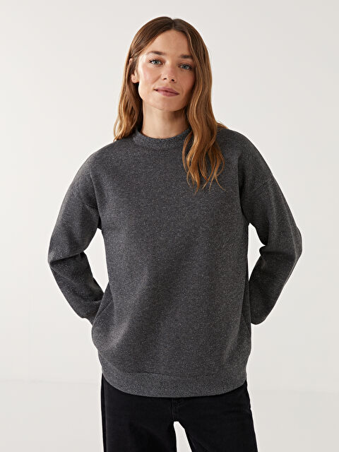 LCW Modest Parlak Görünümlü Oversize Kadın Kalın Sweatshirt Tunik - W4KA54Z8-HLN