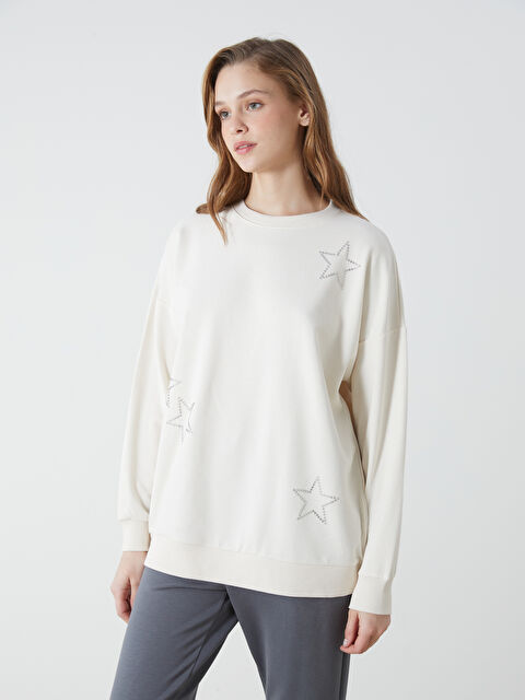 LCW Modest Taşlı Oversize Kadın Sweatshirt Tunik - W4KA55Z8-QVK