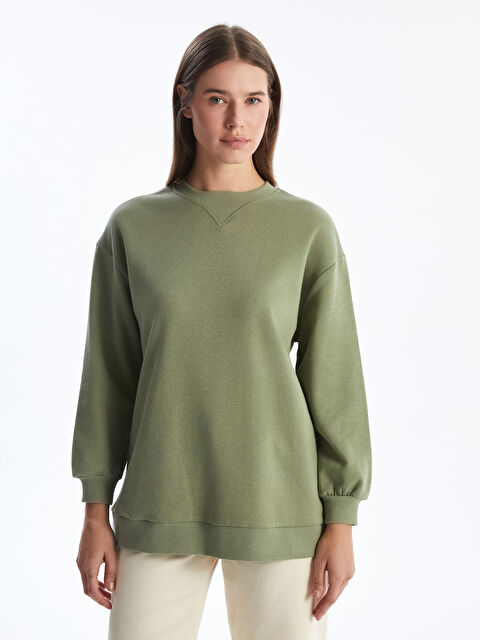 LCW Modest Bisiklet Yaka Kadın Kalın Sweatshirt Tunik - W4KB32Z8-GUY