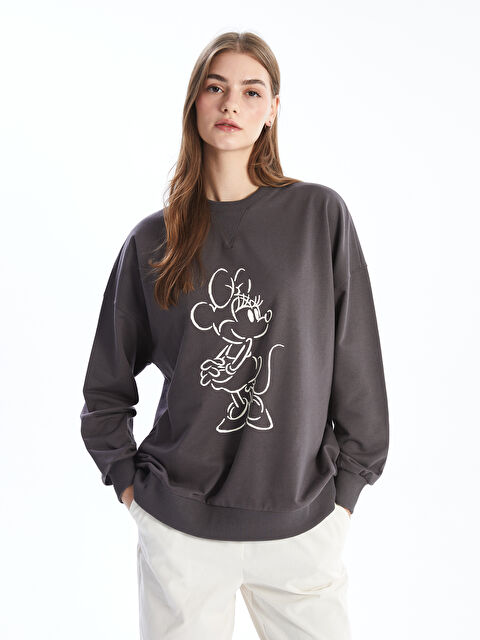LCW Modest Bisiklet Yaka Minnie Mouse Baskılı Oversize Kadın Sweatshirt Tunik - W4KB35Z8-HMC
