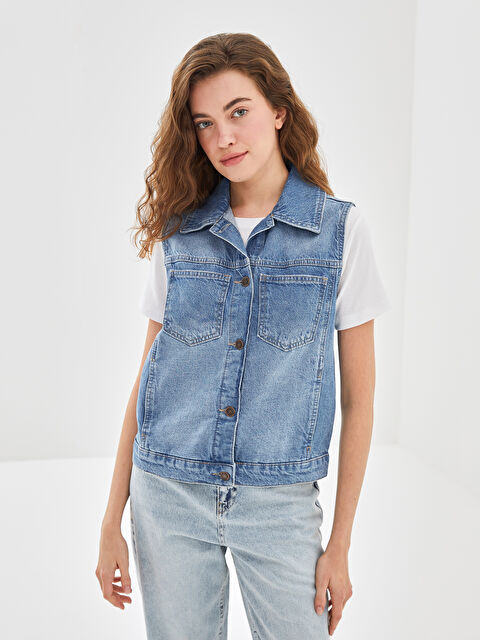 LCW Vision Gömlek Yaka Kadın Jean Yelek - W4KB51Z8-507