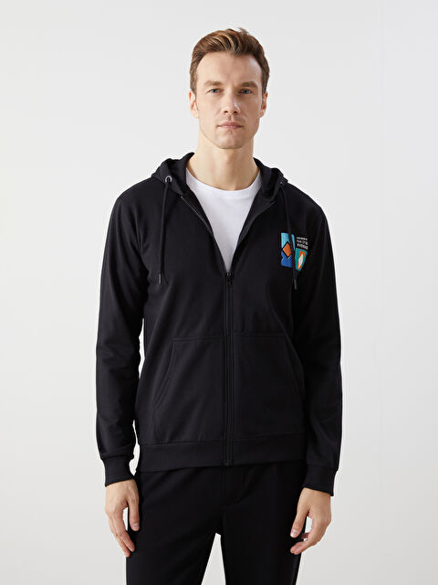 LCW ECO Kapüşonlu Uzun Kollu Erkek Fermuarlı Sweatshirt - W4KB90Z8-CVL