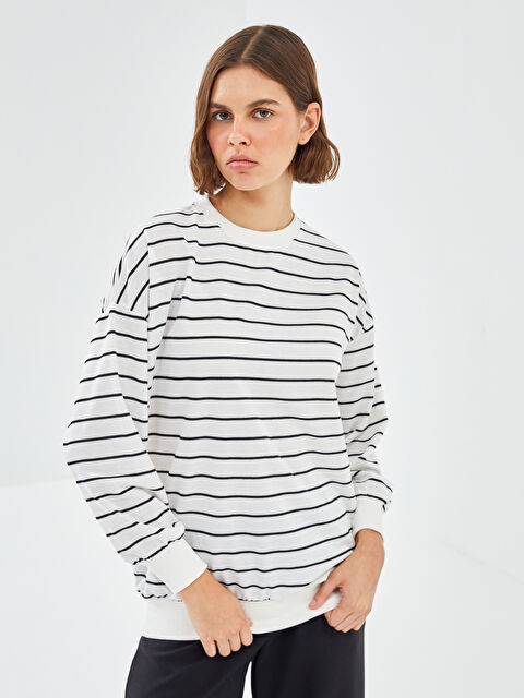 BLAİS Bisiklet Yaka Çizgili Oversize Kadın Sweatshirt - W4KC56Z8-LJX