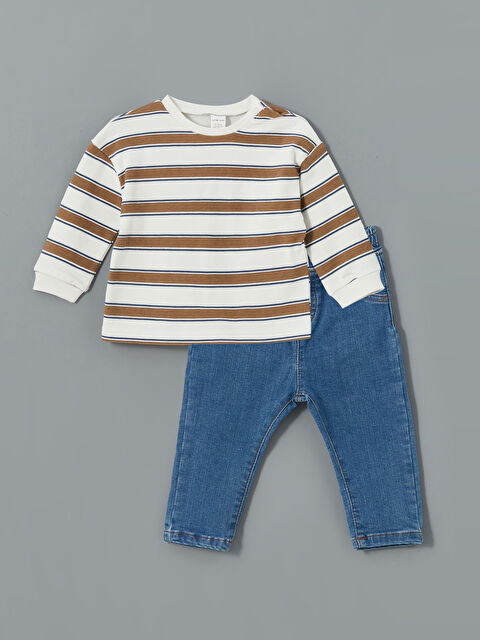 LCW baby Bisiklet Yaka Çizgili Erkek Bebek Sweatshirt ve Pantolon 2'li - W4KD29Z1-LFC