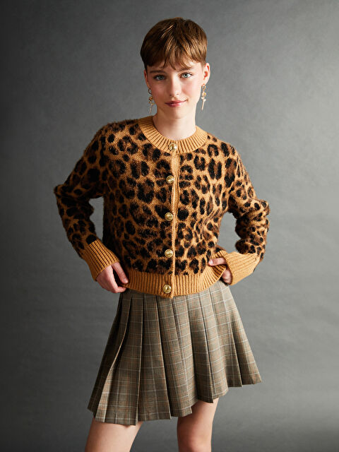 XSIDE Bisiklet Yaka Leopar Desenli Kadın Triko Hırka - W4KD55Z8-YBM