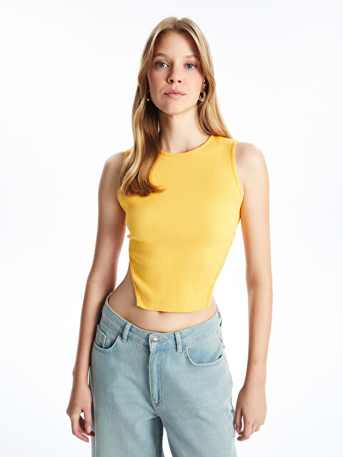 Natuvera Bisiklet Yaka Dokulu Crop Kadın Atlet - W4KD56Z8-JUA