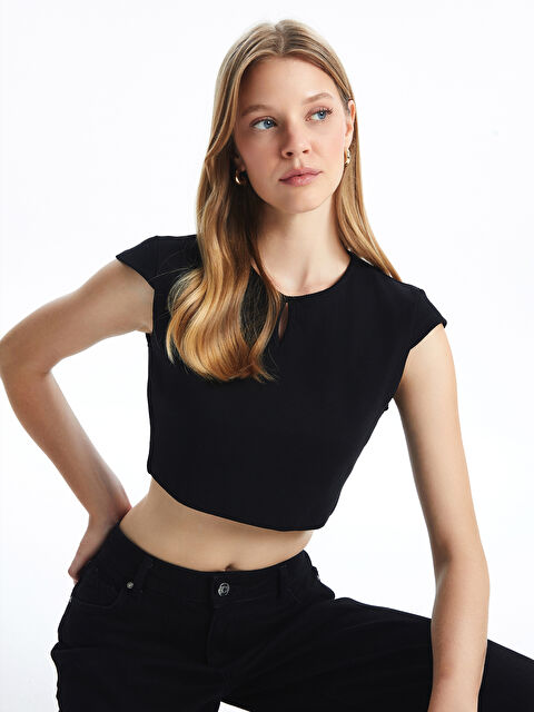 Natuvera Bisiklet Yaka Dokulu Crop Kadın Tişört - W4KD66Z8-RQL