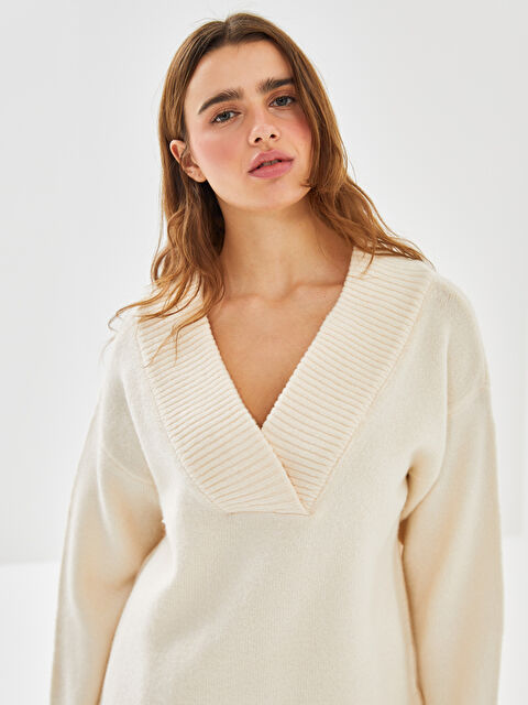 LCW Vision V Yaka Oversize Kadın Triko Kazak - W4KE23Z8-FDU