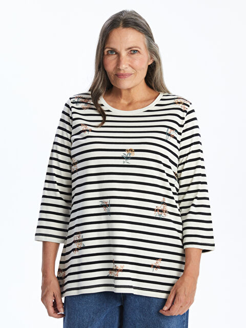 LCW Grace Bisiklet Yaka Çizgili Kadın Bluz - W4KE80Z8-LEG