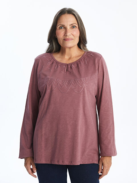 LCW Grace Bisiklet Yaka Nakışlı Kadın Bluz - W4KE84Z8-H8W