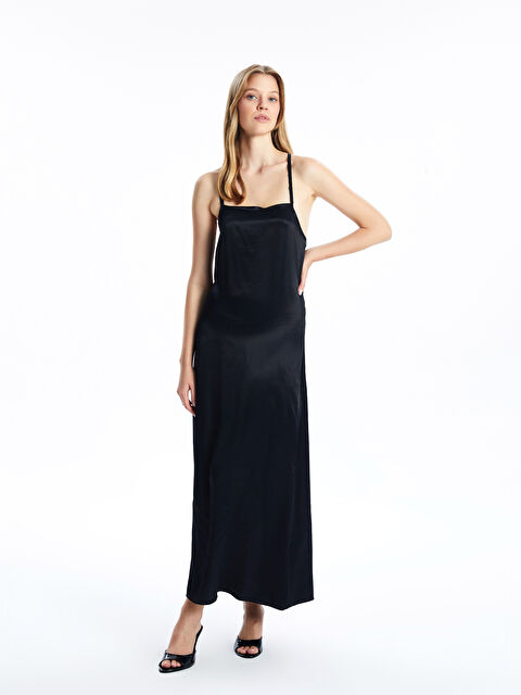 Natuvera Kare Yaka Askılı Saten Elbise - W4KF22Z8-UBQ