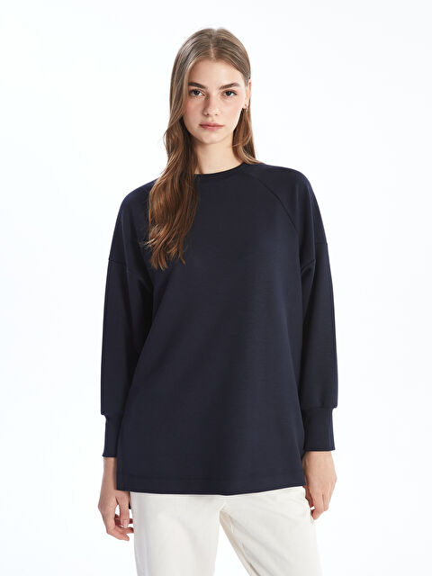 LCW Modest Bisiklet Yaka Oversize Kadın Sweatshirt Tunik - W4KF45Z8-YDM