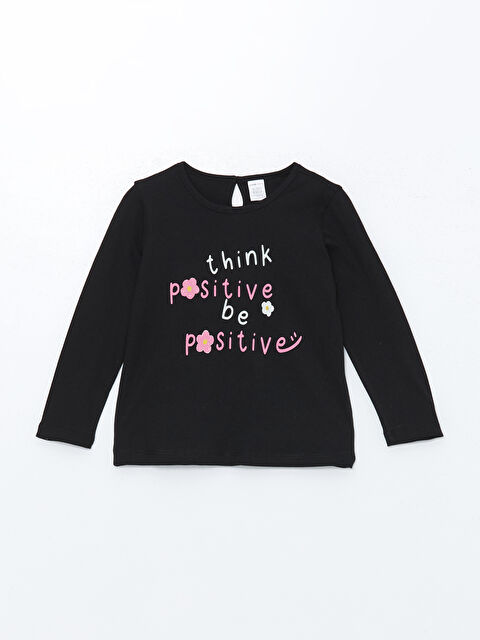 LCW ECO Bisiklet Yaka Uzun Kollu Baskılı Kız Çocuk Tişört - W4KF64Z1-CVL