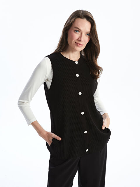 LCW Grace Bisiklet Yaka Dokulu Kadın Triko Yelek - W4KF65Z8-CVL