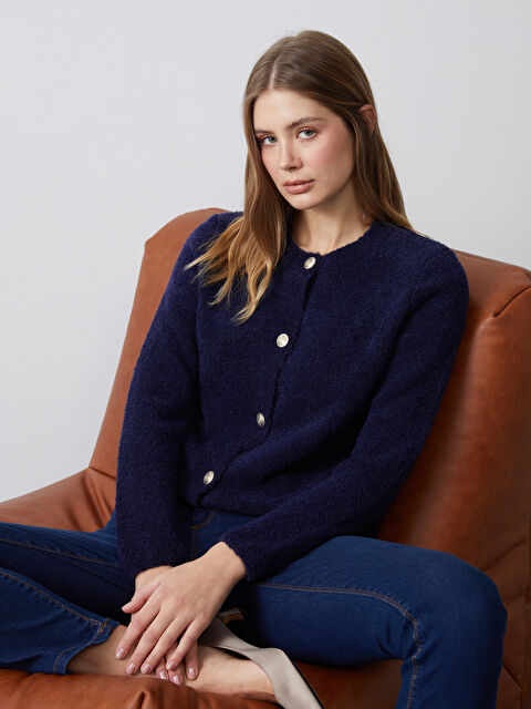 LCWAIKIKI Basic Bisiklet Yaka Kadın Triko Hırka - W4KI12Z8-E1J