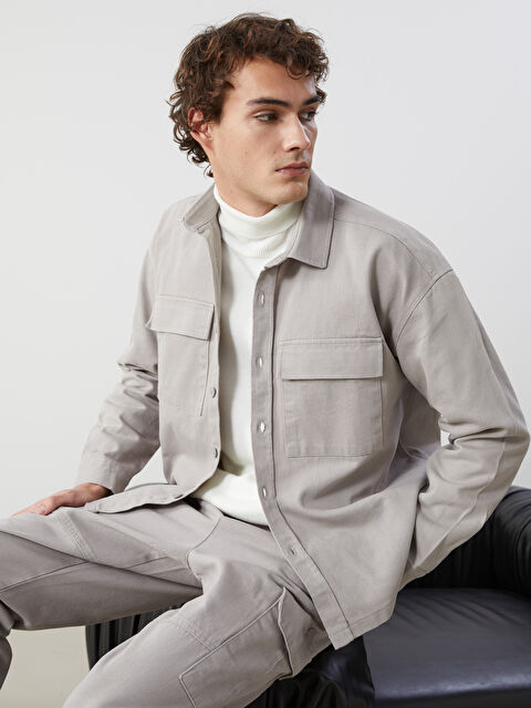 XSIDE Rahat Kalıp Uzun Kollu Gabardin Erkek Gömlek Ceket - W4KI13Z8-V1G