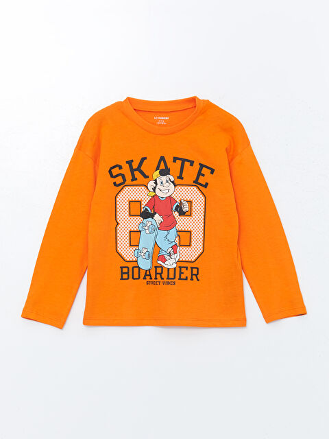 LCW Kids Bisiklet Yaka Uzun Kollu Nostaljik Maymun Baskılı Erkek Bebek Tişört - W4KI18Z1-GMN