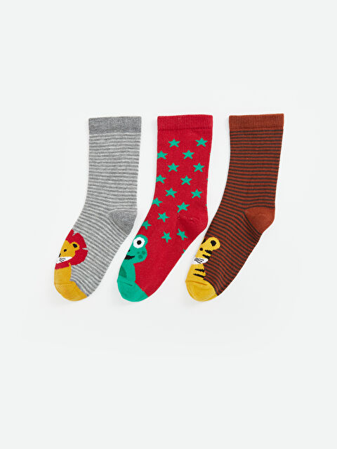 LCW Kids Desenli Erkek Çocuk Soket Çorap 3'lü - W4KI96Z4-F7S