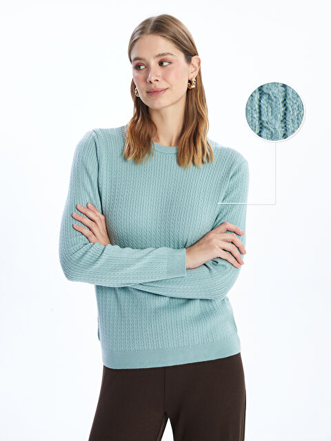 LCWAIKIKI Basic Bisiklet Yaka Dokulu Kadın Triko Kazak - W4KJ22Z8-GHY