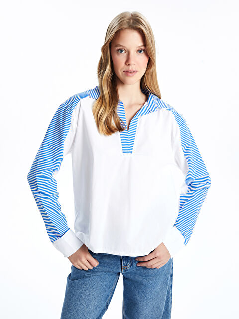 Natuvera Polo Yaka Çizgili Oversize Kadın Tişört - W4KJ60Z8-J5E