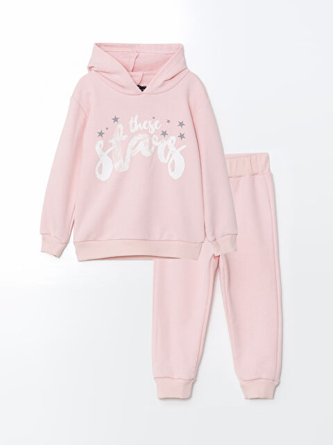 LCW Kids Kapüşonlu Baskılı Kız Bebek Eşofman Takım - W4KK45Z1-VEF