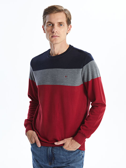 LC WAIKIKI Bisiklet Yaka Uzun Kollu Renk Bloklu Erkek Triko Kazak - W4KK51Z8-DWP