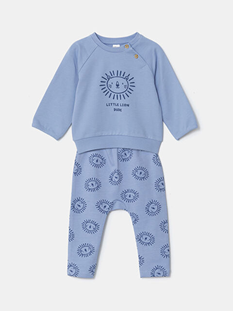 LCW baby Bisiklet Yaka Baskılı Erkek Bebek Sweatshirt ve Pantolon 2'li Takım - W4KM19Z1-GKM