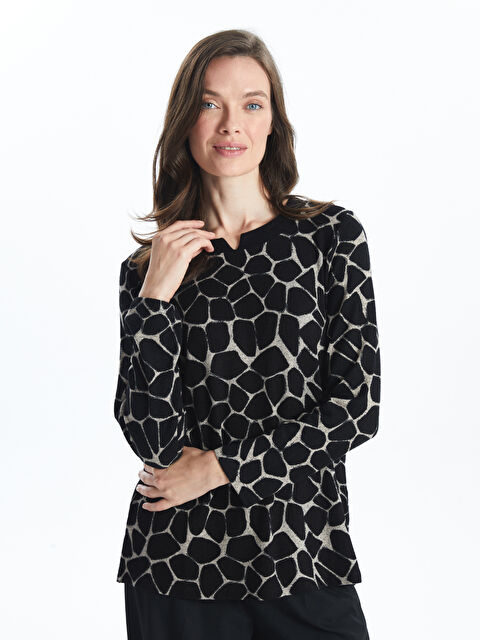 LCW Grace Kaçık Yaka Desenli Kadın Bluz - W4KM88Z8-LQJ