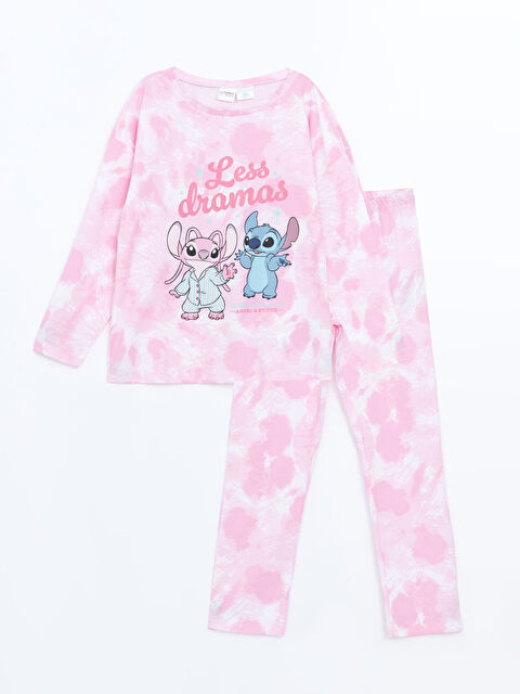 LCW Kids Bisiklet Yaka Lilo ve Stitch Baskılı Kız Çocuk Pijama Takımı - W4KM91Z4-LT4