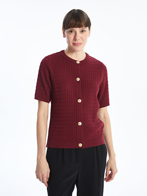 LCWAIKIKI Basic Bisiklet Yaka Kendinden Desenli Kadın Triko Hırka - W4KN00Z8-CWK