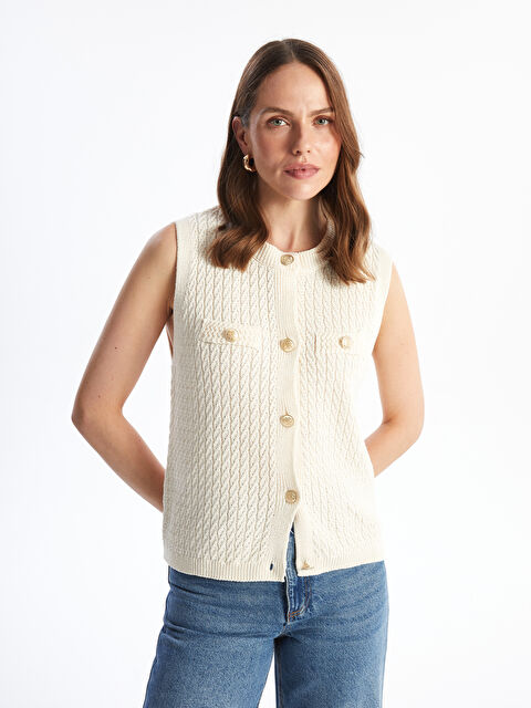 LCWAIKIKI Basic Bisiklet Yaka Ajurlu Kadın Triko Süveter - W4KN01Z8-R9J