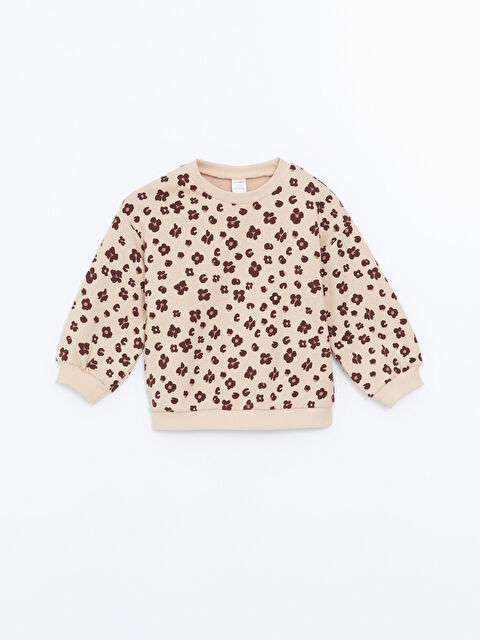 LCW Kids Bisiklet Yaka Çiçekli Kız Bebek Sweatshirt - W4KN25Z1-LRB