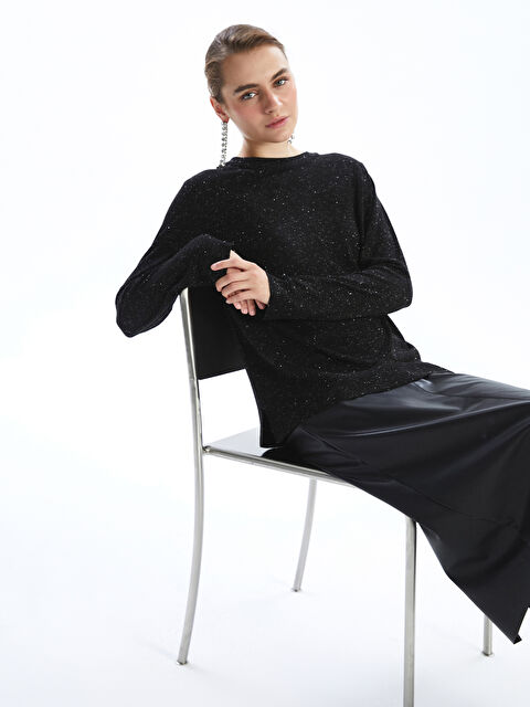 LCWAIKIKI Basic Bisiklet Yaka Parlak Görünümlü Kadın Triko Kazak - W4KN29Z8-CVL