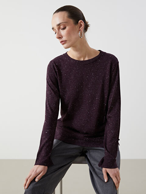 LCWAIKIKI Basic Bisiklet Yaka Parlak Görünümlü Kadın Triko Kazak - W4KN29Z8-L5Q