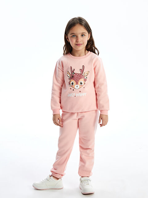 LCW Kids Bisiklet Yaka Kız Çocuk Sweatshirt ve Eşofman Alt 2'li - W4KN48Z1-FXB