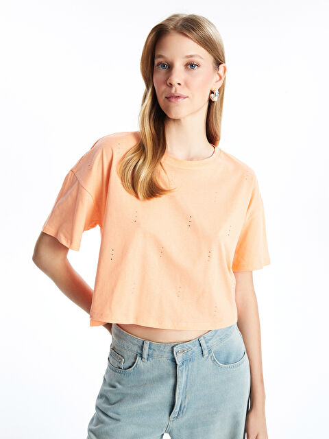 Natuvera Bisiklet Yaka Taşlı Kadın Crop - W4KN52Z8-YTF