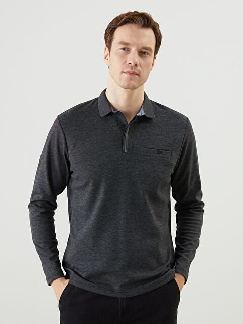 LCWAIKIKI Classic Polo Yaka Uzun Kollu Erkek Sweatshirt - W4KN76Z8-L8N