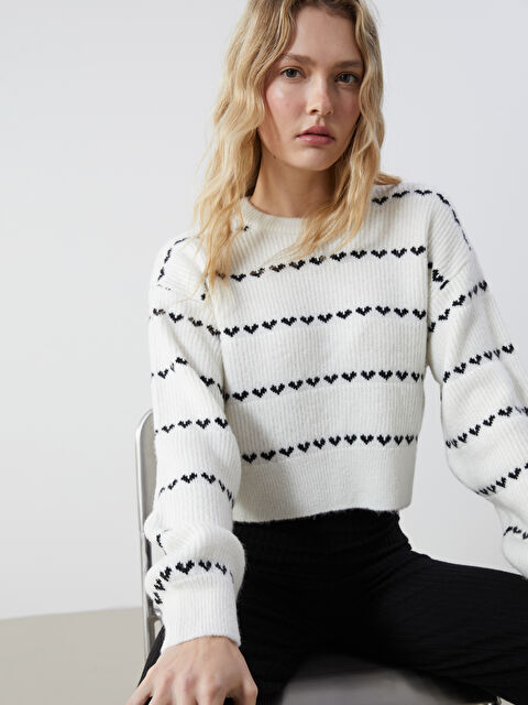 XSIDE Bisiklet Yaka Desenli Kadın Triko Kazak - W4KN85Z8-R9J